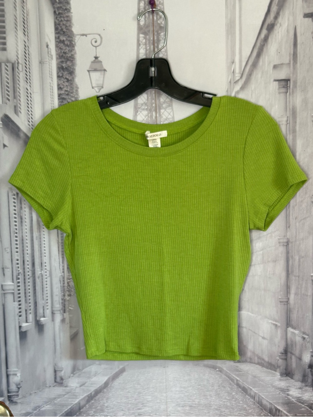 Bozzolo Lime Ribbed Short Sleeve Crop Top